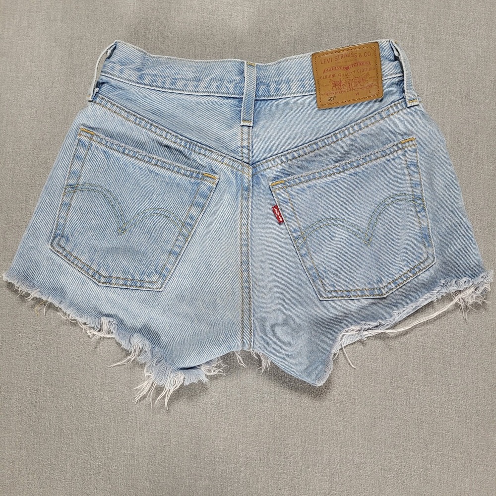 Levi's 501 Premium Cut Off Shorts Womens W24 Blue Button Fly Raw Hem Distressed - Picture 2 of 11